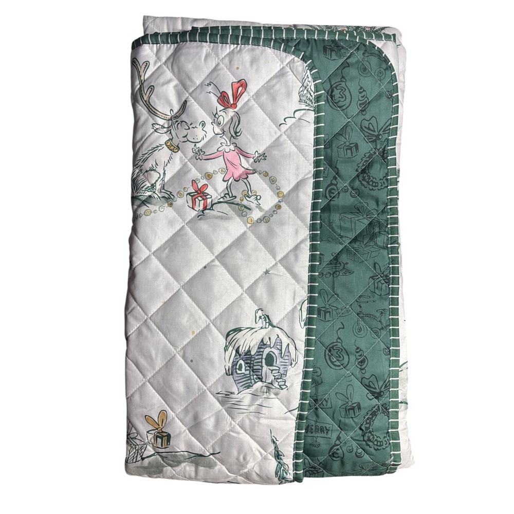 The Grinch Dr. Seuss Kids Twin Quilt Blanket & Sham Set Whoville Print GIFT NEW
